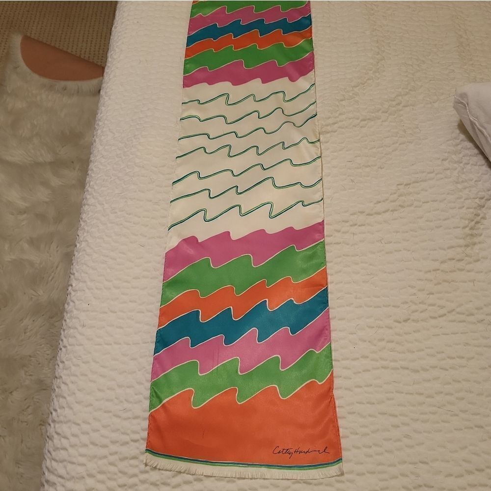 Vintage Cathy Hardwick Scarf Ivory Abstract "Mod" Design Made in Japan 9” X 40”